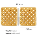Square woven titanium steel earrings with 18k gold plating measuring 28.5mm by 25.6mm - Square Woven Texture (EH669)