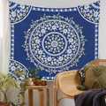 Blue mandala tapestry hanging on wall in a cozy bohemian room with decorative plants - 73X95CM (Cross-border Brushed Style) / JM001-2 Blue Mandala