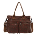 Brown corduroy tote bag with red strawberry pattern, multi-pocket design and adjustable strap - Strawberry Brown