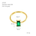 Size 7 gold emerald-cut green stone ring in 14k PVD coated 304 stainless steel - Gold Rectangular Gemstone Ring (549-6#戒指)