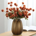 Vibrant orange artificial faux dandelion bouquet in a textured brown glass vase for decor - Dark Yellow