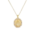 Gouden religieuze ovale hanger ketting met marquise zirkoon en Madonna-reliëf - Marquise Zirconia Rand Stijl