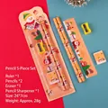 5-piece orange Christmas stationery set with Santa and snowman patterns for kids - Christmas Blister Card 5-Piece Set - Yellow