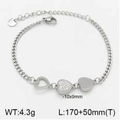 Pulsera de corazón de acero inoxidable plateado con piedras de circón y cadena de 170mm - Pulsera de Plata