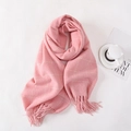 Pink checkered winter scarf for women featuring soft fringes and a stylish plaid pattern - Pink