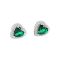 S925 Silber Herzohrstecker mit tiefgrüner Zirkonia im Halo-Schliff für Damen - 925er Silber / Grün