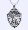 Pendente scudo Arcangelo Michele in stile punk in acciaio inossidabile argento - Tonalità argento, solo ciondolo (senza catena)