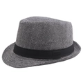 Classic herringbone patterned fedora hat with black ribbon in a retro British style - 58cm / Light Gray