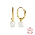 Minimalist S925 sterling silver hoop earrings with white pearls and gold-plated finish - Single Pearl Hoop / Gold