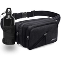 Marsupio tattico nero da uomo versatile con porta borraccia e tasche multiple con zip - Nero