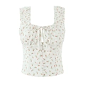 Dettaglio di un crop top floreale con scollo quadrato e stampe di piccoli fiori rossi - S / Top Bianco
