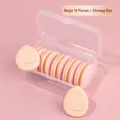 Set of 10 nude mini finger powder puffs in a transparent storage box for makeup - 10 Pack + Storage Box / Nude