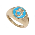 Anello Mano di Fatima dorato con smalto blu e zirconi bianchi su sfondo bianco - Regolabile / Celeste