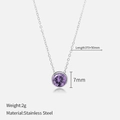Collier minimaliste en acier plaqué or avec pendentif en zircon violet de 7mm - Février Violet / Argenté