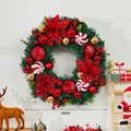 Christmas wreath with 40cm diameter featuring red poinsettia and festive gold ornaments - Style G Wreath
