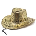 Golden western cowboy hat with black cracked texture and adjustable windproof rope - M (56-58cm) / Gold