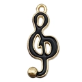 Black and gold treble clef enamel pendant charm for DIY musical jewelry crafts - Music Note 21x9mm
