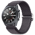 Detailed close-up of dark grey woven nylon strap with metal buckle for Galaxy Watch - Space Gray
