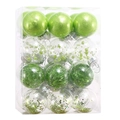 Clear plastic Christmas balls set with green sequins and golden glitter in a 24-pack box - 6cm / Set of 24 / Light Green