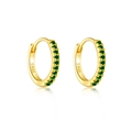 Golden S925 sterling silver hoop earrings with inlaid green cubic zirconia stones - 925 Silver / 18K Gold (Green)