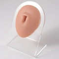 Flesh-toned silicone piercing model of human body part on a clear acrylic stand - Brown-Belly Button