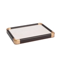 Walnut wood ring display tray with gold metal corners and velvet multi-slot insert - Ring Slots / Beige