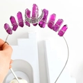 Bohemian purple crystal crown with silver moon ornament on a metal headband - Purple