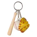 Mini baseball keychain with wooden bat, white ball, and bright yellow glove variant - Designer Red Rope Set / Yellow