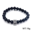 Black agate and lava stone bracelet with 8mm beads and engraved metal connector - Letter U (KB122517-Z) / 8mm