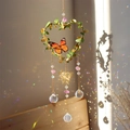 Heart-shaped crystal suncatcher with golden butterflies and pink crystal ball pendants - 10cm Amethyst Leaf Heart