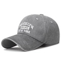 Grey washed vintage cotton baseball cap with Brooklyn embroidery and curved brim - Adjustable / Gray