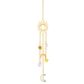 Detail of golden brass suncatcher featuring celestial sun, moon and prism crystal - Style 5
