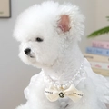 Elegant pet pearl necklace with a white silk bow and black camellia charm for small dogs - Camellia Bow Pendant Pearl Necklace-White
