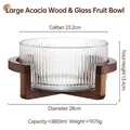 Large 3800ml glass salad bowl with vertical stripes and acacia wood cross base - Acacia Wood Stand Ribbed Salad Bowl (Large)