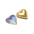 Golden and blue-purple marble heart pendants made of stainless steel with enamel finish - Gradient Drip Oil Heart Blue
