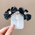 Set of two black silk bow hair clips with rhinestone bunny charms on white card - 2# Rabbit Bow Hair Clip (1 Pair Approx. 3.5cm)