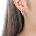 Silver double-hoop earrings in 18K gold plated steel with cubic zirconia stones - Steel