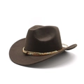 Chapeau de cowboy en feutre de laine marron foncé avec bande de perles ethniques turquoise - Marron