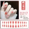 Pink gradient long coffin press-on nails with 3D bows and heart patterns 24-piece set - Pink Nude Gradient Heart Bow (D217)