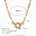 18K gold plated stainless steel paperclip chain necklace with a round spring clasp - Gold (Paperclip Chain)