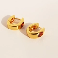 Elegant gold U-shaped hoop earrings featuring vintage red oval zircon gemstones - Red