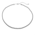 Detailed close-up of a silver-toned polished rope chain necklace with lobster clasp closure - Steel 5mm