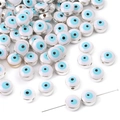 Flat round blue evil eye resin beads with silver metal edges for DIY jewelry making - 10 Pieces Pack / Silver Edge - Evil Eye