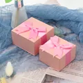 Elegant square pink jewelry gift box set with matching ribbon bow decoration - Large Pink Jewelry Box (Without Jewelry)