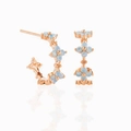 Rose gold flower C-shaped hoop earrings with light blue cubic zirconia stones - Rose Gold + Blue Stone