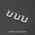 Silver alloy letter U pendant set with sparkling rhinestones for DIY jewelry 16x15mm - Letter U (10 Pcs)