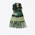 Soft checkered scarf in green, black and gray plaid with decorative fringe tassels - Green Set