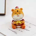 Cute resin tiger figurine in red Tang suit holding a gold ingot for wealth decoration - 2732-1B Fat Tiger Holding Wealth