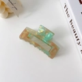 Square acetate hair claw clip with green marble texture on a white aesthetic background - Amber Green-7.8cm