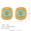 Retro square stainless steel stud earrings with blue enamel and gold shell pattern - Enamel Square Shell Stud Earrings - Gold